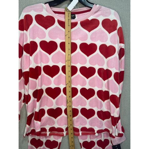NWT Kate Spade Heart Print velour Pajama Set Small Pink Red Long Sleeve Joggers - Picture 7 of 15